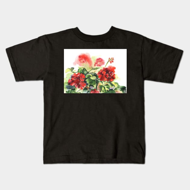 Plant geranium, flowers and leaves, watercolor Kids T-Shirt by Olga Berlet